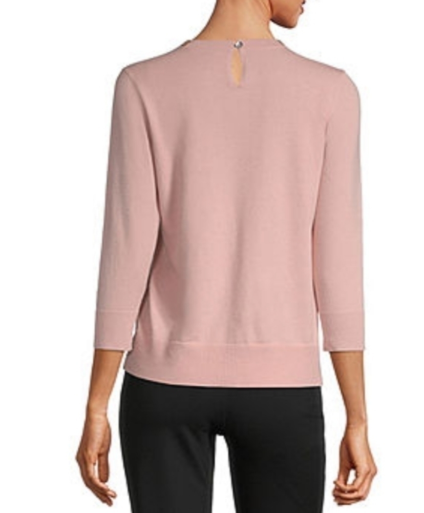 LIZ Claiborne Rose Jewel Neck 3/4 Sleeve Sweater - Picture 2 of 6